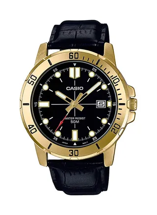 Men's Water Resistant Analog Watch MTP-VD01GL-1EVUDF - 45 mm - Black 