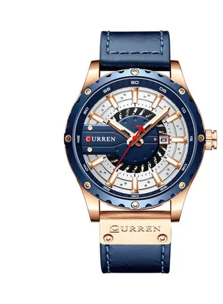 Men's Quartz Wrist Watch Leather Strap - 48 mm - Blue 
