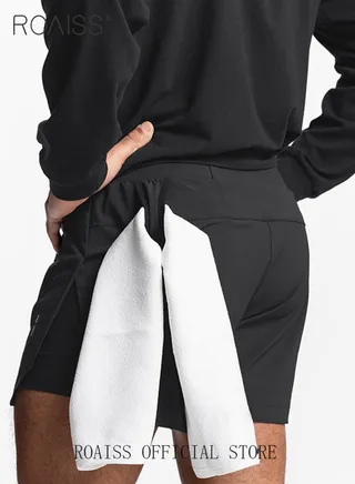 Men Functional Sports Fitness Pants Double Layer Skin Friendly Fabric Breathable Wear Resistant Quick Drying Material Training Pants Lined with Pockets 