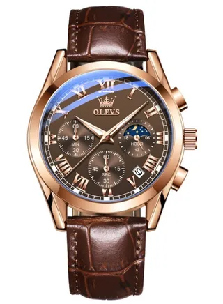 Watches for Men Quartz Leather Analog Water Resistant Watch -Brown 