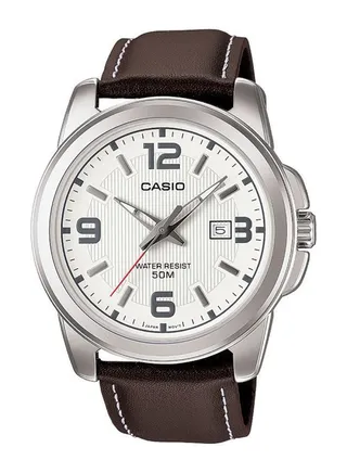 Men's Leather Analog Watch MTP-1314L-7AVDF - 50 mm - Brown 