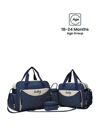 4-Piece Multifunctional Baby Traveling Diaper Bag Set, 100% Polyester - Dark Blue 