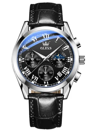 Watches for Men Quartz Leather Analog Water Resistant Watch -Black 