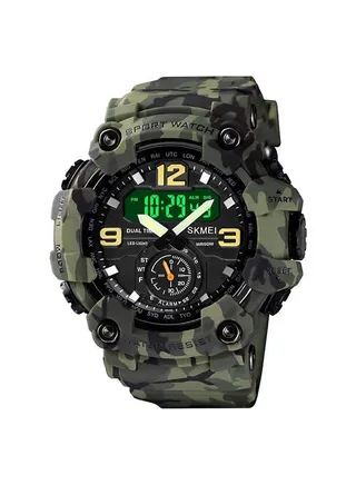 Men's 1637 Japan Movement 3 Time Dual Display Analog LED Electronic Quartz Wristwatch 
