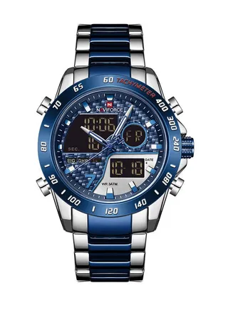 Men's Stainless Steel Analog & Digital Wrist Watch NF9171 S/BE/BE - 45 mm - Silver And Blue 
