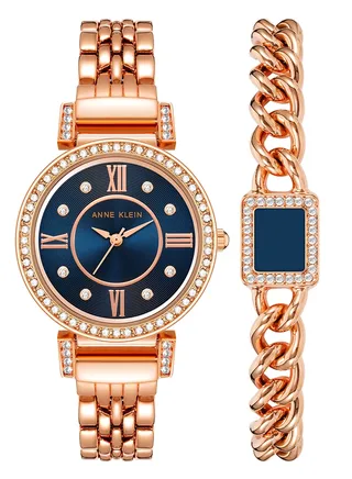 Anne Klein Women's Premium Crystal Accented Watch and Bracelet Set AK2928NVST 