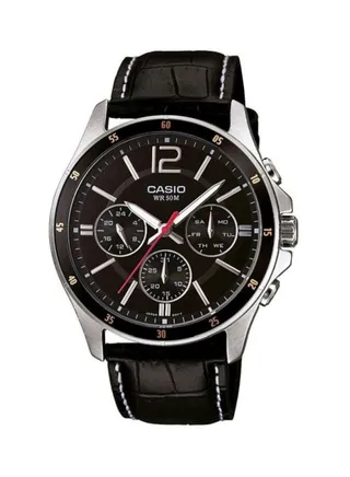 Men's Water Resistant Leather Enticer Analog Watch MTP1374L-1A - 44 mm - Black 