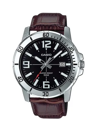 Men's Leather Analog Watch MTP-VD01L-1BVUDF - 45 mm - Brown 