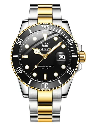 Watches For Men Fashion Stainless Steel Quartz Analog Water Resistant Watch -Gold and Silver With Gift Box 