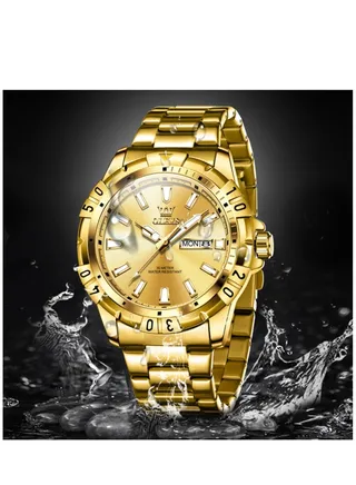 Watch for Men Quartz Stainless Steel Water Resistant Watch 42mm Gold 5560 
