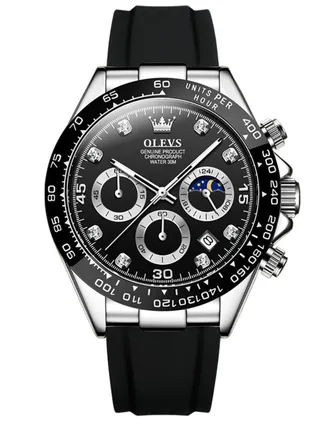 Watches for Men Chronograph Quartz Water Resistant Watch Silicone Strap 