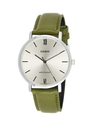 Men's Leather Analog Wrist Watch MTP-VT01L-3BUDF - 40 mm - Green 