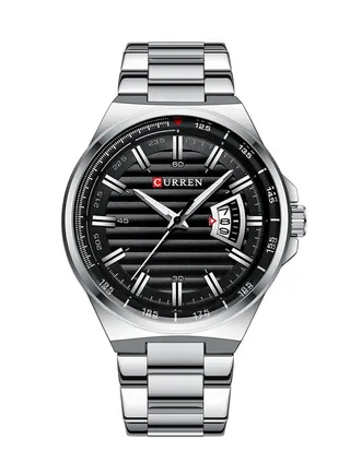 Men's Waterproof Stainless Steel BAnd With CalAnder Quartz Watch 8375 - 45 mm - Silver 