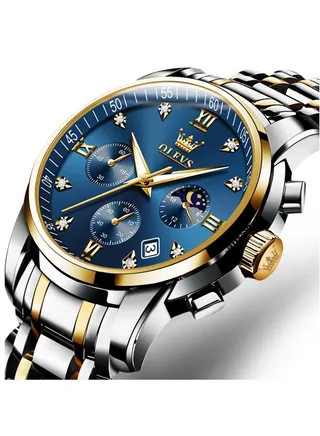 Watches For Men Stainless Steel Quartz Chronograph Water Resistant Watch 2858 42mm 