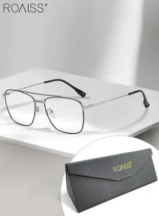 Blue Light Blocking Glasses Blue Light Filter Computer Reading Gaming TV Phones Oversized Eyeglasses Fashion Anti Eyestrain Headache Eyewear for Women Men Black Silver 