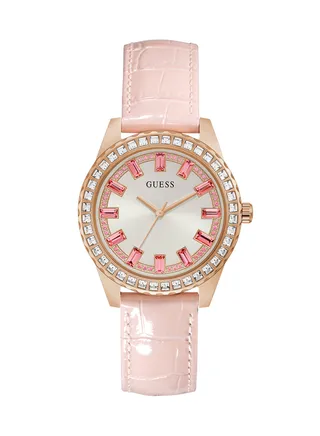 Women's Analog Round Shape Leather Wrist Watch GW0032L2 - 38 Mm 