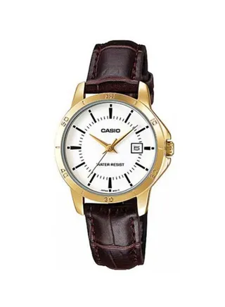Women's Leather Analog Wrist Watch LTP-V004GL-7AUDF - 30 mm - Brown 