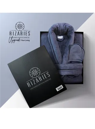 Bathrobe - 100% soft cotton - Grey - 2 Pieces set 