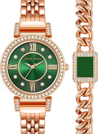 Anne Klein Women's Premium Crystal Accented Watch and Bracelet Set AK2928GNST 