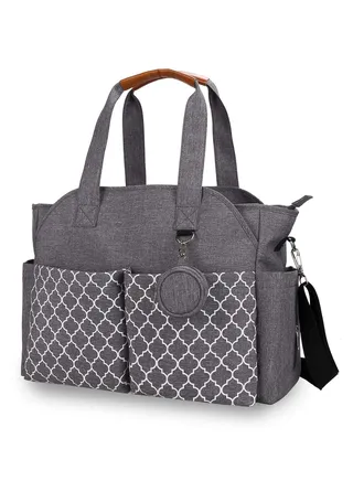 Diaper Bag with Cup Holder, Multi-Function Baby Bag, Travel Diaper Bag for Mom and Dad, Baby Diaper Bag Tote, Large Capacity and Stylish Organizer for Baby Care(Grey ) 