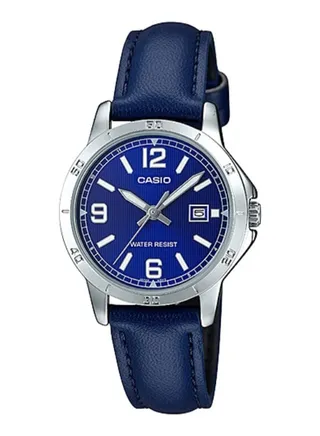 Women's Leather Round Shape Analog Watch LTP-V004L-2BUDF - 35 mm - Blue 