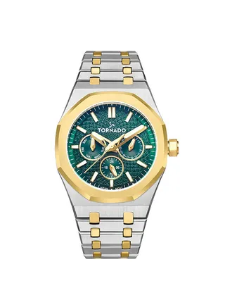 TORNADO AURORA Men's Multi Function Green With Gold Bezel Ring  Watch - T23104-TBTG 