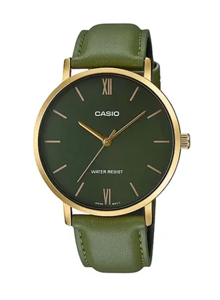 Men's Enticer Leather Analog Wrist Watch MTP-VT01GL-3BUDF - 33 mm - Green 
