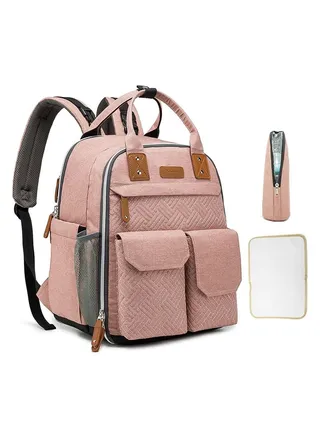 Backpack,Multifunctional Large Capacity Baby Diaper Backpack Portable Travel Storage Bag Thermal Insulation Bag with Stroller Strap for Maternal Baby Essentials（pink） 