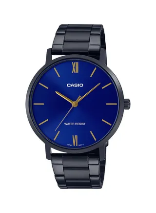 Analog Round Waterproof Wrist Watch With Stainless Steel MTP-VT01B-2BUDF 