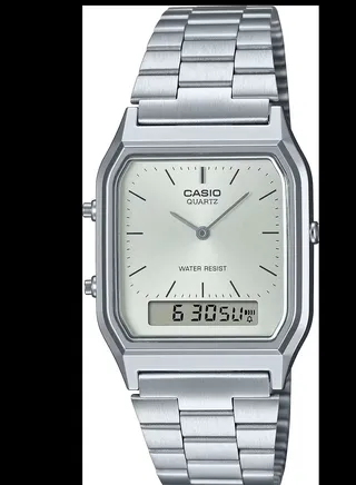 Men's Vintage Stainless Steel Band Analog & Digital Watch AQ-230A-7AMQYDF-Silver 