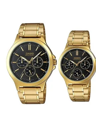 Analog Multifunctional Stailnless Steel Gold Tone Unisex Watch MTP/LTP-V300G-1AVDF 