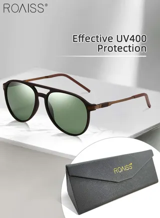 Men's Aviator Polarized Sunglasses, UV400 Protection Sun Glasses with Green Lens, Fashion Anti-Glare Sun Shades for Men Driving, Fishing, Traveling, 62mm 