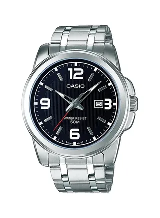 Men's Enticer Water Resistant Analog Watch MTP-1314D-1AVDF - 50 mm - Silver 