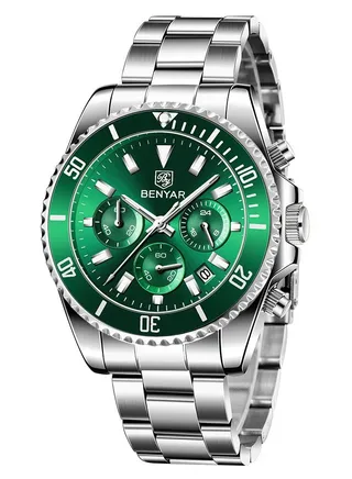 Watches for Men Luxury Quartz Stainless Steel Watch Water Resistant Chronograph - Silver 