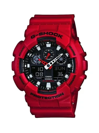 Men's Round Shape Rubber Strap Analog & Digital Wrist Watch 50 mm - Red - GA-100B-4ADR 