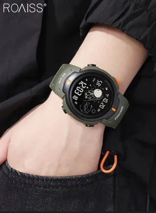 PU Strap Digital Sports Watch, Multifunctional Waterproof LED Wrist Watch with Black Round Shape Dial as Gift for Men/Women 