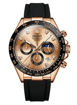 Watches For Men Silicone Strap Quartz Analog Water Resistant Watch - Gold 