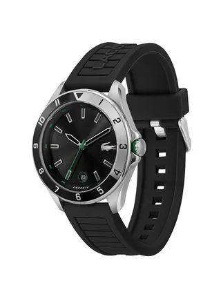 LACOSTE TIEBREAKER MEN's BLACK DIAL, BLACK SILICONE WATCH - 2011188 