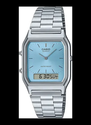 Vintage Unisex Stainless Steel Band Analog & Digital Watch AQ-230A-2A1MQYDF-Silver 