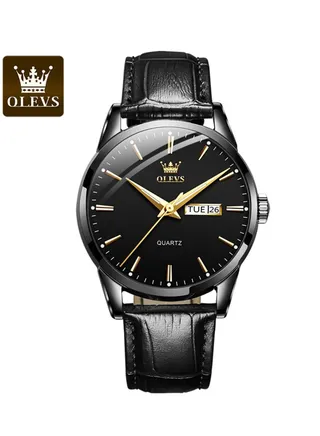 Watches for Men Quartz Analog Water Resistant Leather Watch Black 6898 
