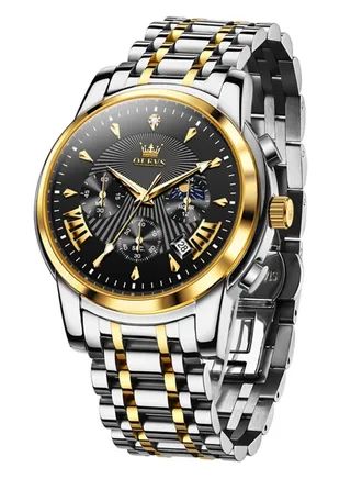 Watch For Men Stainless Steel Quartz Water Resistant Watch Gold & Silver 41mm 2892 