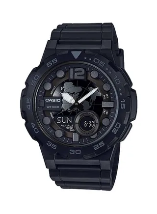 Men's Water Resistant Silicone Analog Wrist Watch AEQ-100W-1BV - 48 mm - Black 