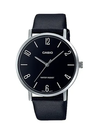 Men's Leather BAnd Analog Watch MTP-VT01L-1B2 - 40 mm - Black 
