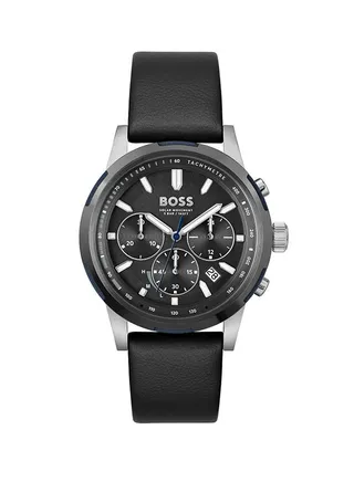 Men Chronograph Round Shape Leather Wrist Watch 44 mm 