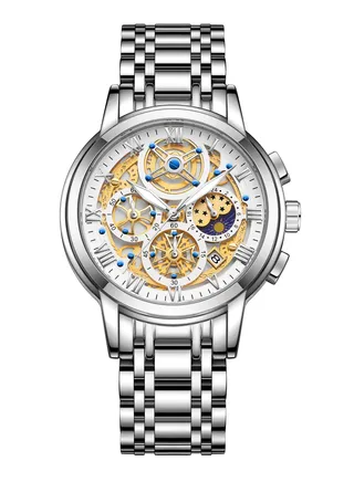 Fashion Men Watch Luxury Waterproof Sport Wristwatch Hollow Out Luminous Stainless Steel Quartz Watch + Box 