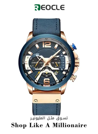 Mens Luxury Watches Business Chronograph Dress Waterproof Leather Strap Analog Quartz Wrist Watch 
