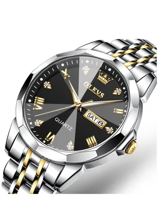 Watch For Men Fashion Stainless Steel Quartz Analog Water Resistant Watch Silver 41mm 9931 
