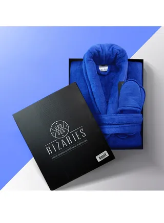 Bathrobe - 100% soft cotton - Blue - 2 Pieces set 