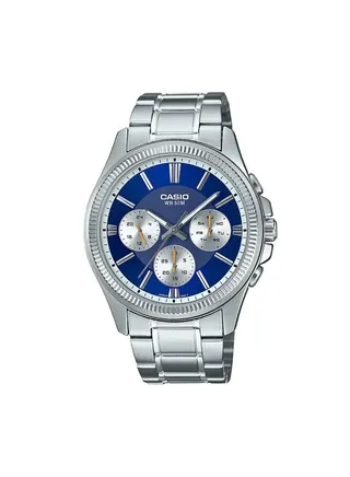 Vintage Men's Silver Watch With Navy Blue Dial - MTP-1375D-2A1VDF 