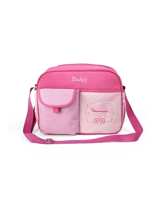 Nylon Fabric One Shoulder Multi-Functional Large Capacity Mommy Diaper Bag - Pink 